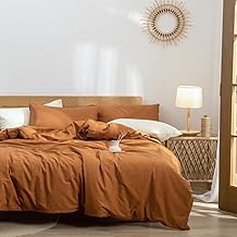 Jane yre Burnt Orange Duvet Cover Queen, 100% Washed Cotton 3 Pcs Caramel Bedding Set, Solid Color Casual Style, Luxury Relaxed Soft Feel Natural Wrinkled, Breathable Durable (Caramel, Queen)