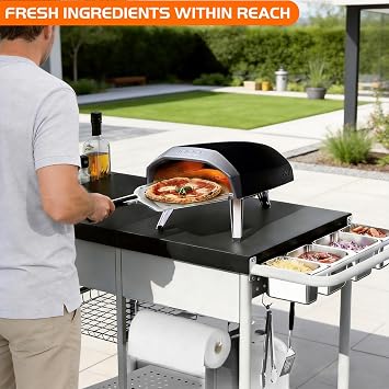 ピザオーブンテーブル、グリルカートテーブル Blackstone Griddle Pit Boss用 ポータブルグリル 卓上スモーカー アウトドア ピザオーブンスタンド ニンジャ、クイジナート、ゴズニー、屋外調理バーベキュー準備テーブルステーションに適合