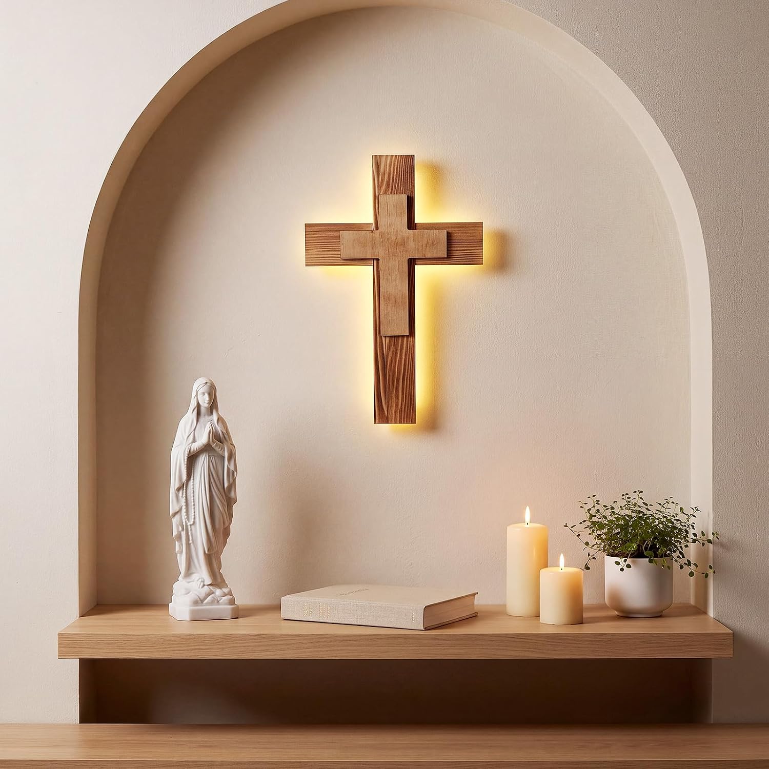 Mifoci Wooden Lighted Wall Cross Christian Decoration with Hanging Hook