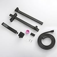 Vista 8 de Ducha de mano negra mate con barra deslizante, cabezal de ducha cuadrado de alta presión con rociador de mano de 29 pulgadas, barra deslizante