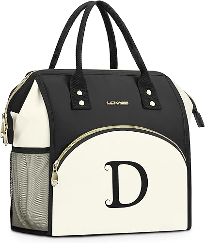 Miniatura 82 de Lonchera personalizada para mujer, bolsa de almuerzo reutilizable con iniciales, aislada, lonchera para adultos de apertura amplia, enfriadora de