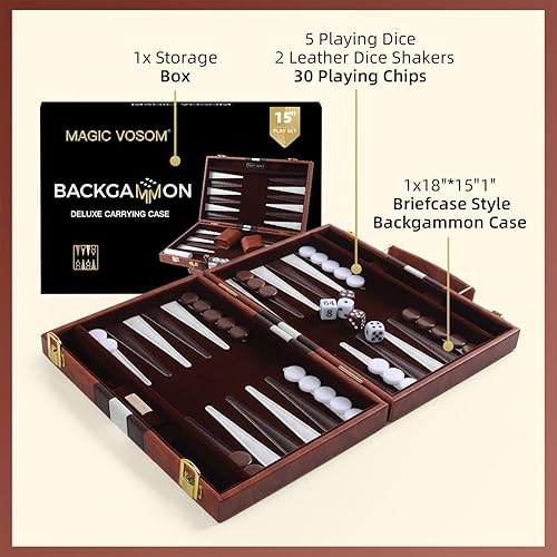 Vista 35 de Juego de mesa clásico de Backgammon azul de 18 pulgadas con funda de cuero de primera calidad, juego de backgammon de estrategia de viaje portátil
