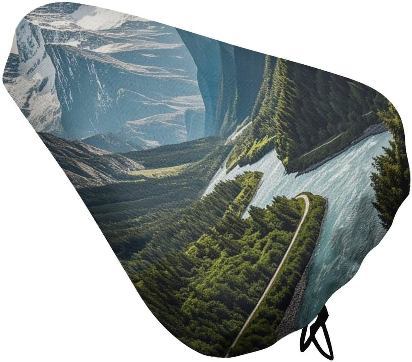 Mountains and Rivers Bike Seat Cover Water-Repellent Exercise Bike Seat Cushion Bicycle Saddle Cover with Drawstring Rain Snow Dust Covers for City Mountain Road Biking