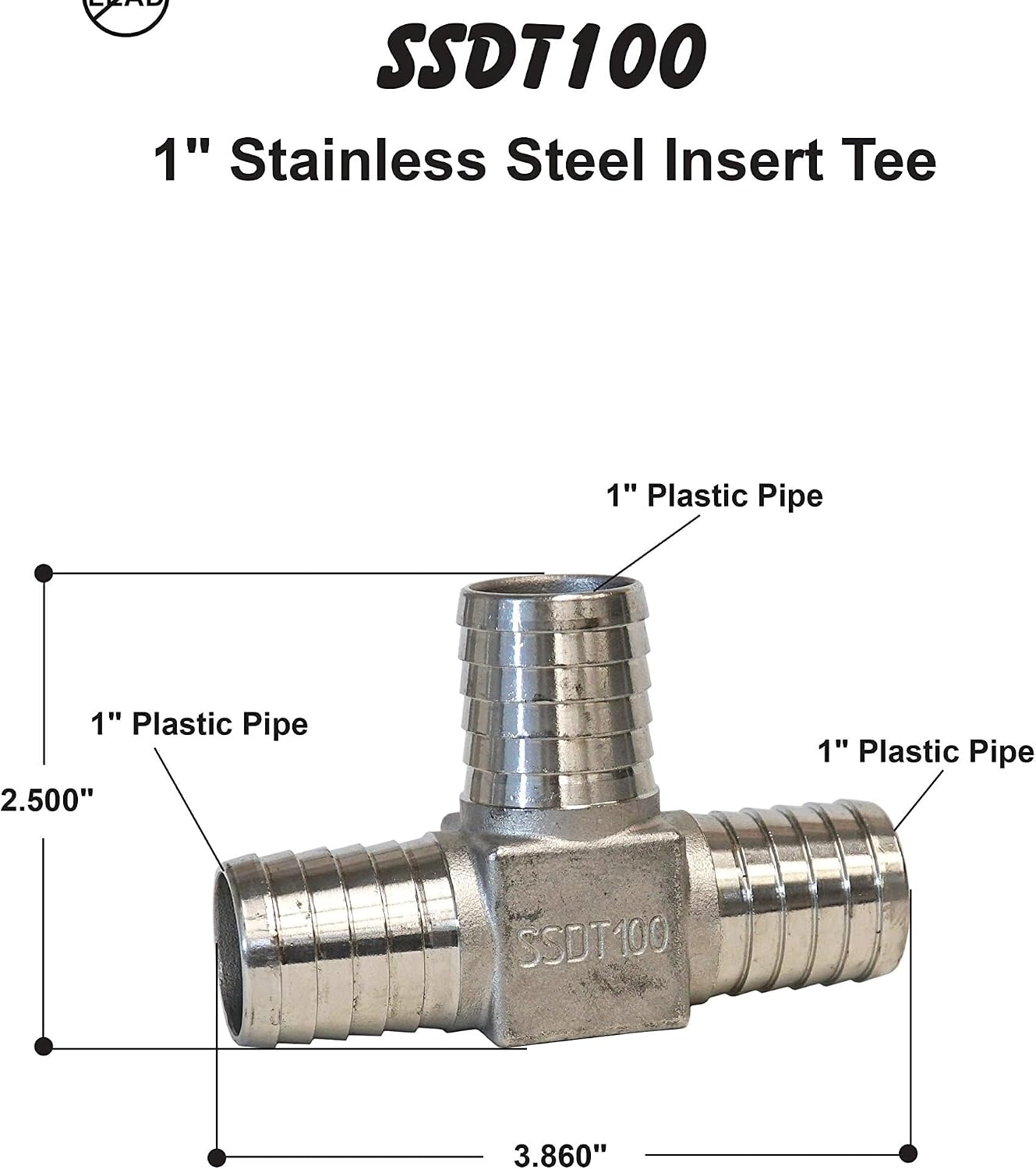 Merrill MFG SSDT100 1" x 1" x 1" Stainless Steel Insert Tee, 304 SS Barbed Tee for 1" Poly Pipe, Corrosion-Resistant Water Line Fitting for Plumbing, Water Well & Irrigation Systems