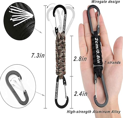 Miniatura 2 de BRAVESHINE Llavero de paracaídas con clip para mosquetón, anillo en D, gancho para cochecito para botella de agua, llaves, mochilas, hombres, mujeres
