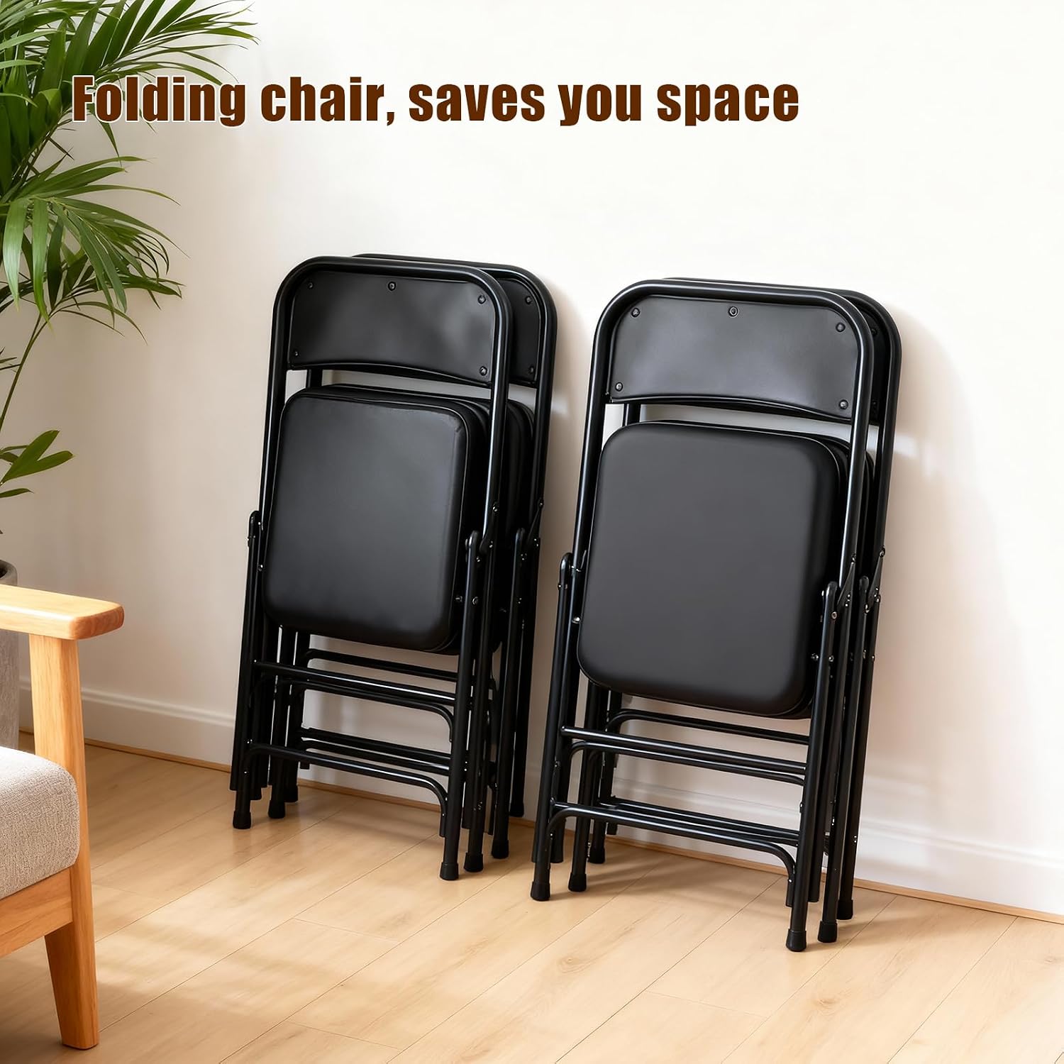 Padded Folding Chair Indoor Metal Frame Foldable Chair Black