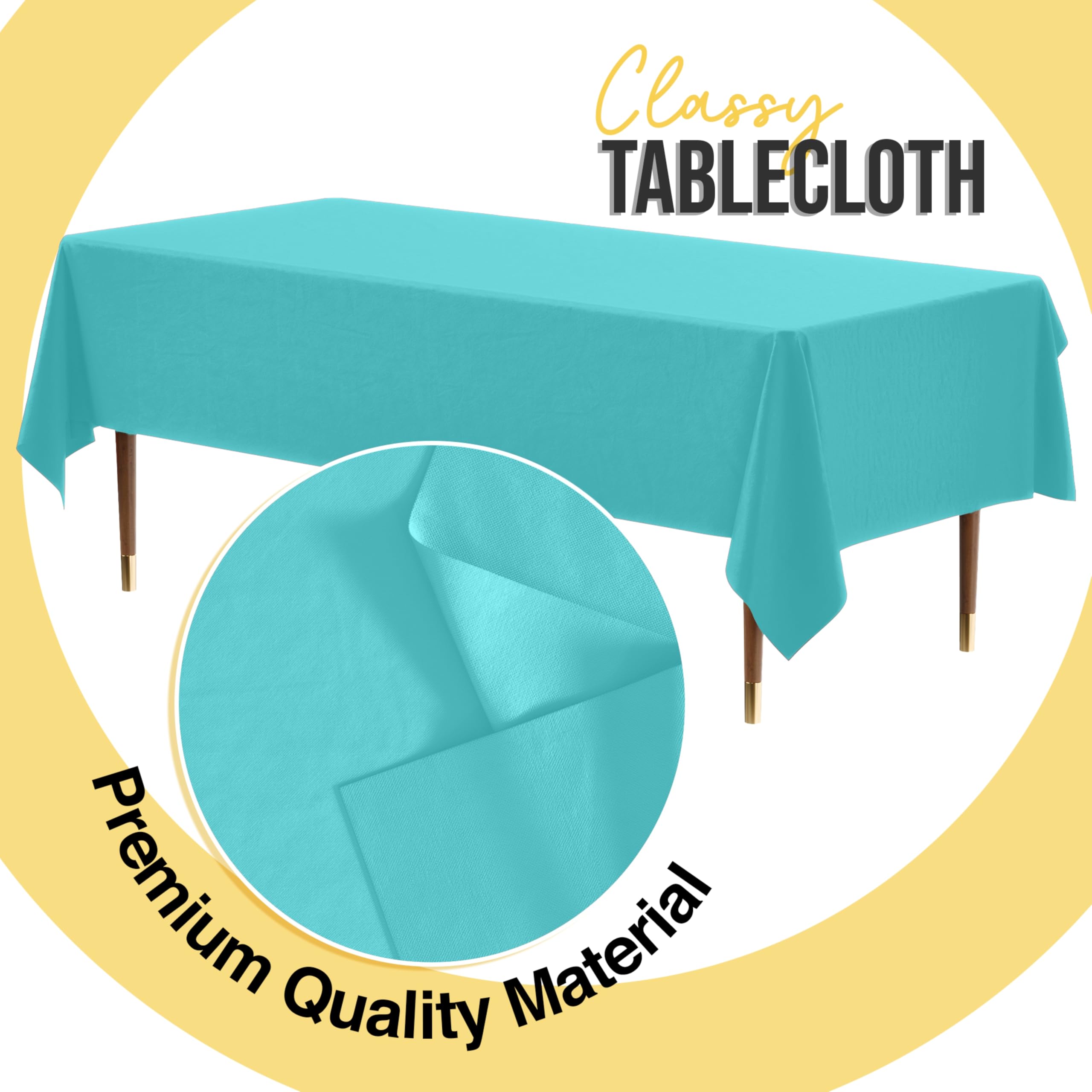 Exquisite Tovaglia rettangolare in plastica di alta qualità, 66% più spessa, 0,5 mm, confezione da 6 tovaglie color acqua, 137 x 274 cm, tovaglia riutilizzabile che non si strappa facilmente come le