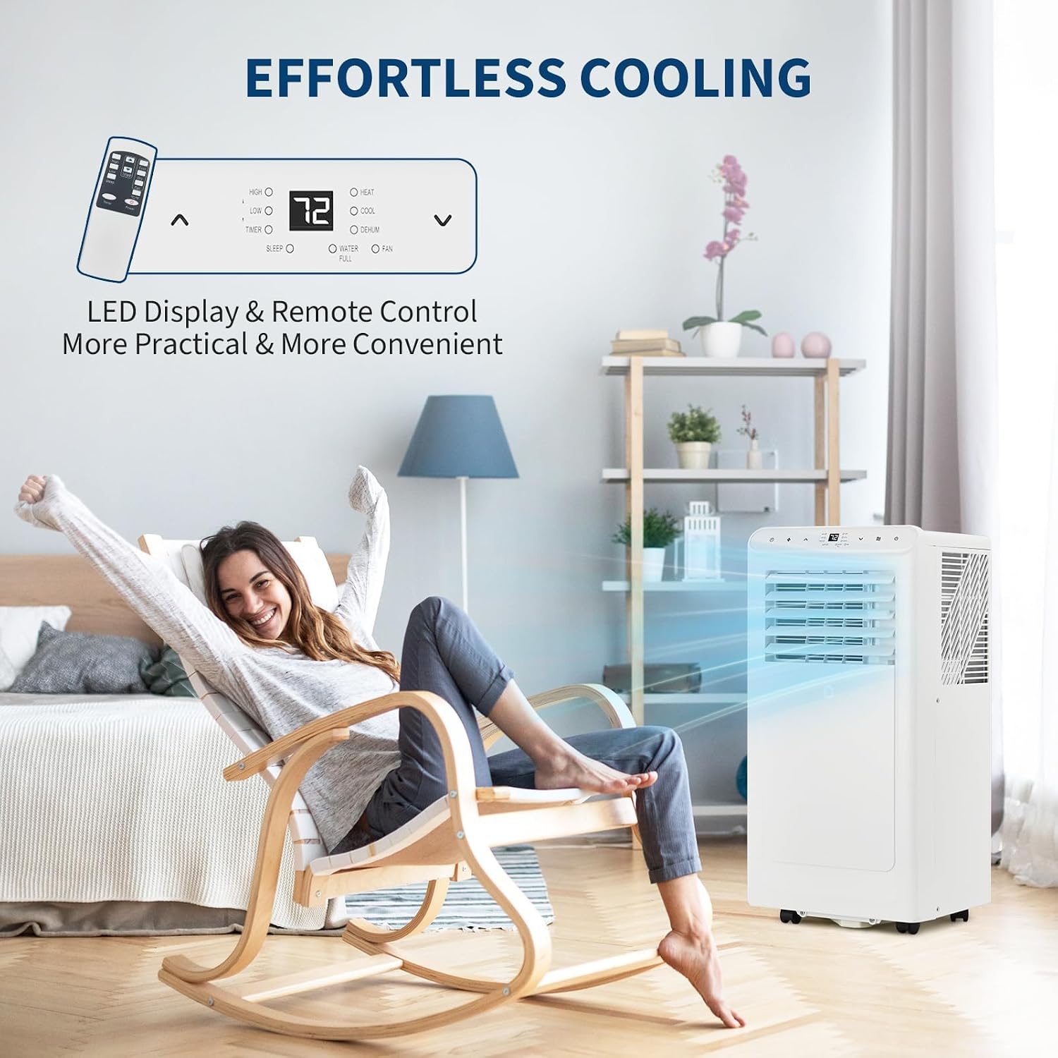 8000 BTU Portable Air Conditioner- Cools 350 Sq.Ft, 3-in-1 Portable AC with Remote Control/Dehumidifier & Fan/LED Display, AC Unit for Bedroom, Dorms, Apartment, Window Kit Included