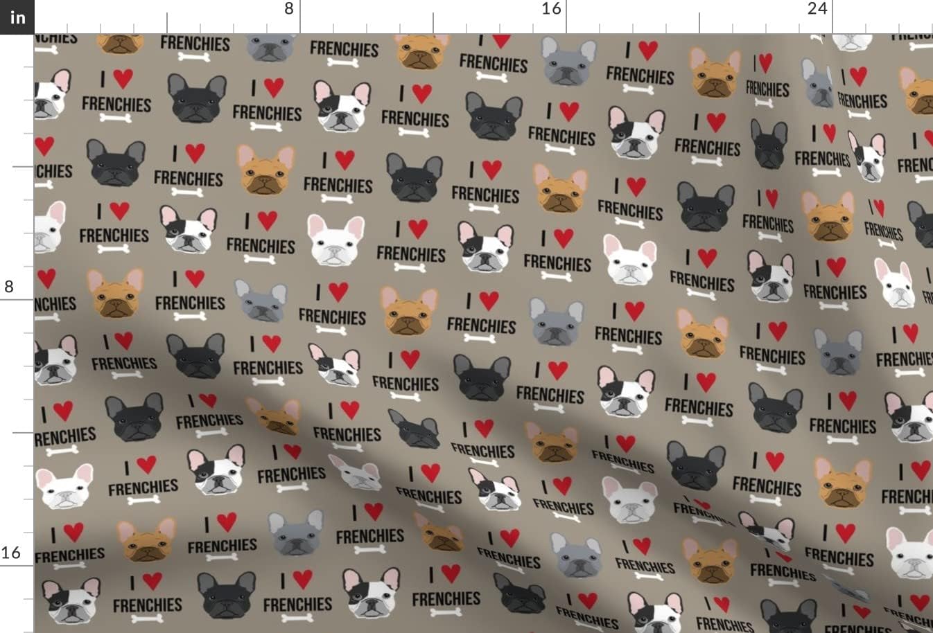 Spoonflower Fabric - Frenchie Dogs Love French Bulldogs Face Medium Brown Bulldog Pet Printed on Upholstery Velvet Fabric Fat Quarter - Upholstery Home Decor Bottomweight Apparel