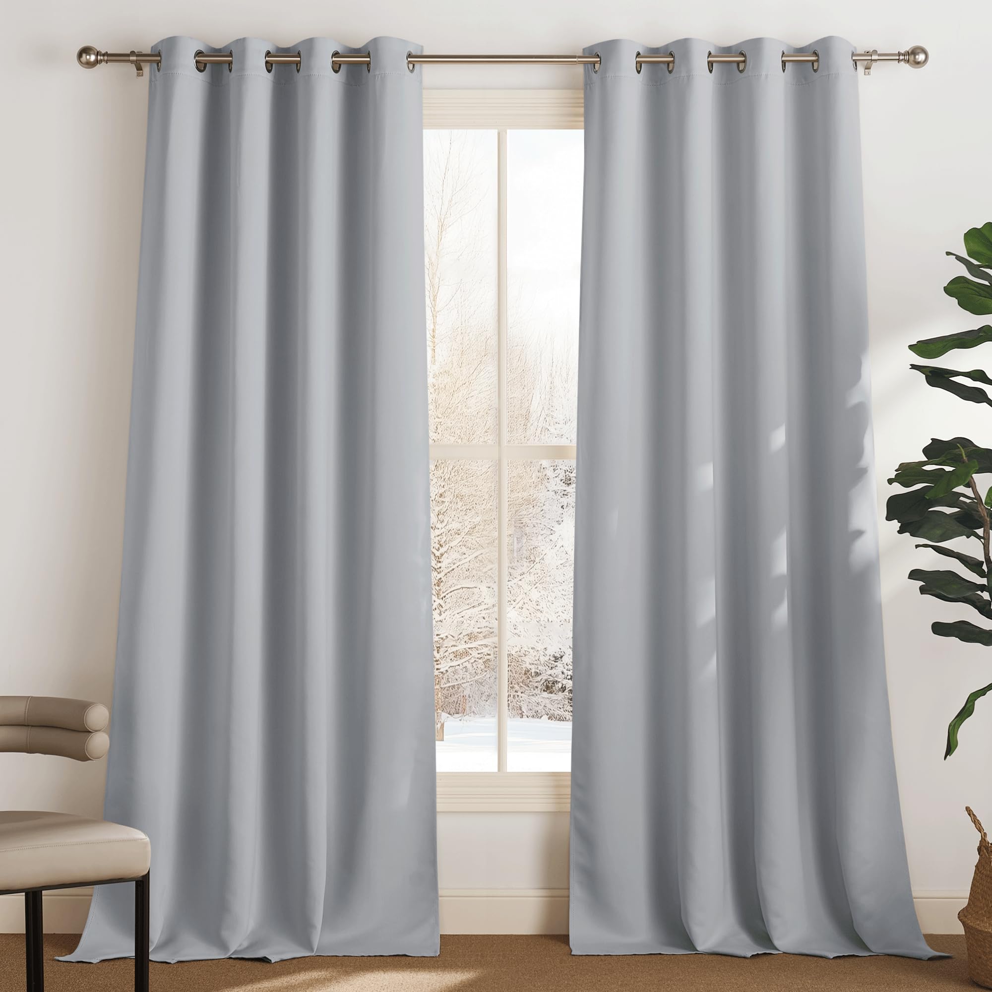 PONY DANCE Tende Oscuranti Soggiorno Moderne 2 Pezzi Tenda Termica Isolante per Interni Decorazione Curtains Oscurante ad Anelli, L 140 x A 245 cm, Grigio Chiaro