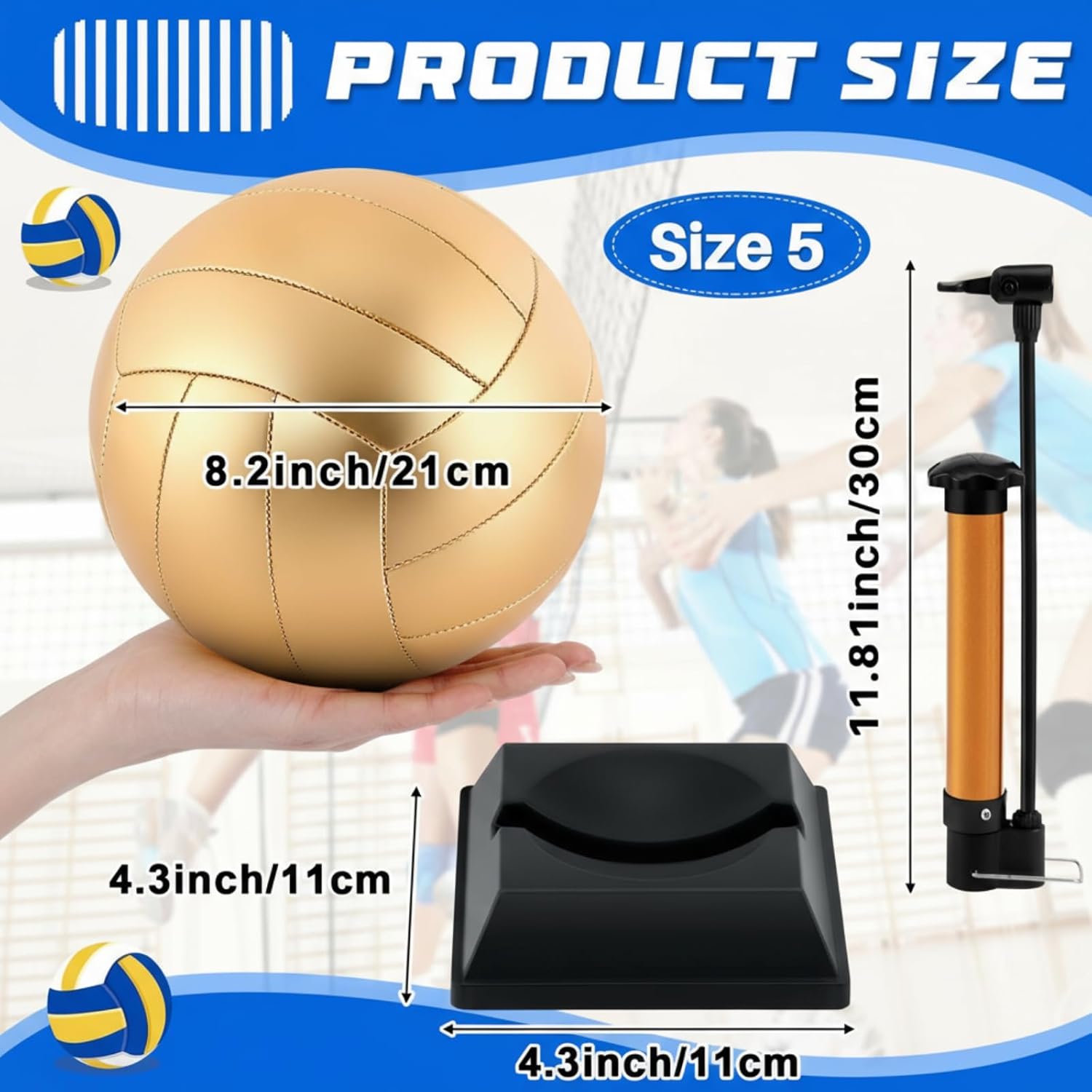 Hiboom Gold Autograph Volleyball with Display Stand Air Pump Size 5 Volleyball for Trophies High School College Anniversary Coaching Gift Awards Championship Party