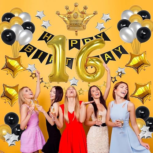 Miniatura 6 de Decoraciones de cumpleaños número 21 para hombres, niños, mujeres y niñas, decoraciones de cumpleaños negras y doradas para fiesta de cumpleaños 21