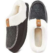 Men's Slip On Moccasin Slippers Memory Foam Fuzzy Slippers for Men Wool-Like Plush Fleece Lined Bedroom House Shoes for Indoor/Outdoor Anti-Skid Rubber Sole Home