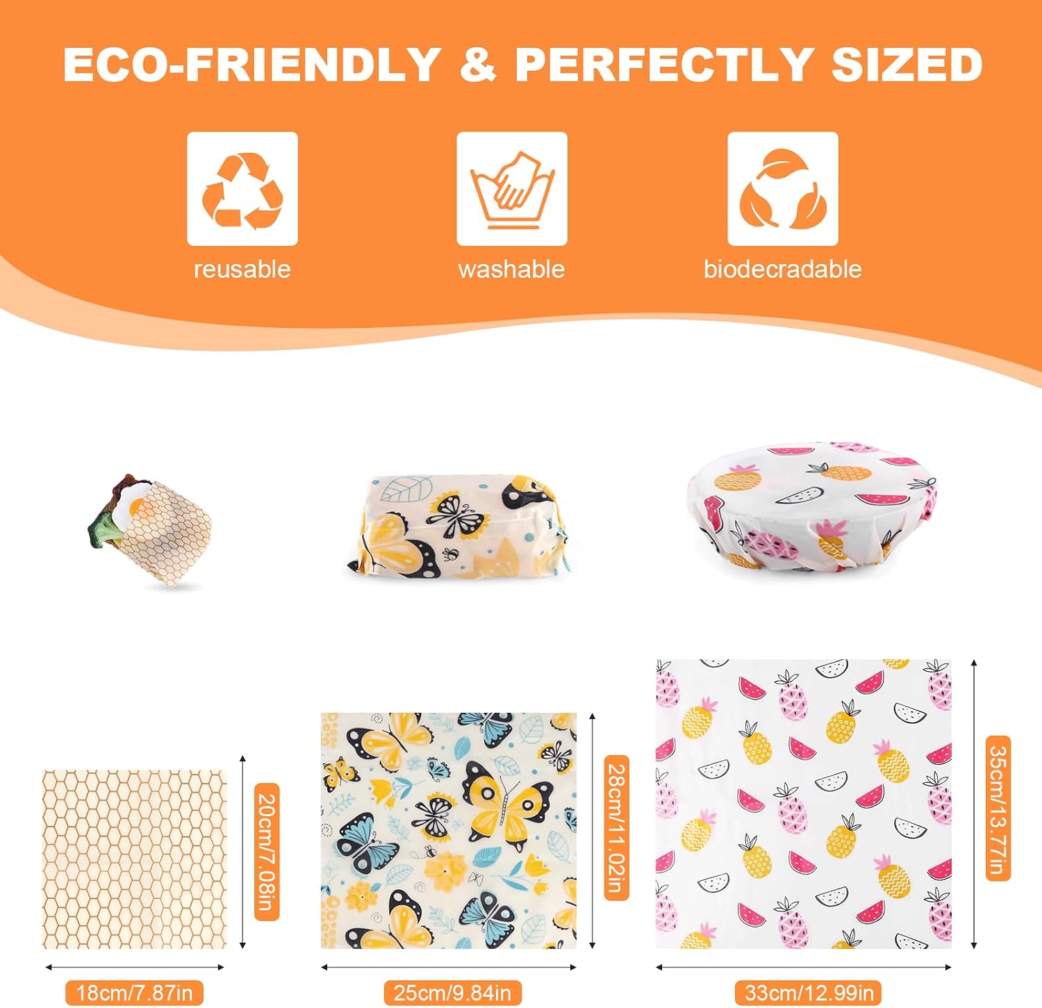 Reusable Beeswax Food Wraps (9 Pack) & Silicone Lids Microwave Splatter Cover (5 Pack), 2-in-1 Kitchen Food Wrap Set – Organic, Heat-Resistant, Eco-Friendly, Plastic-Free Food Storage & Covers