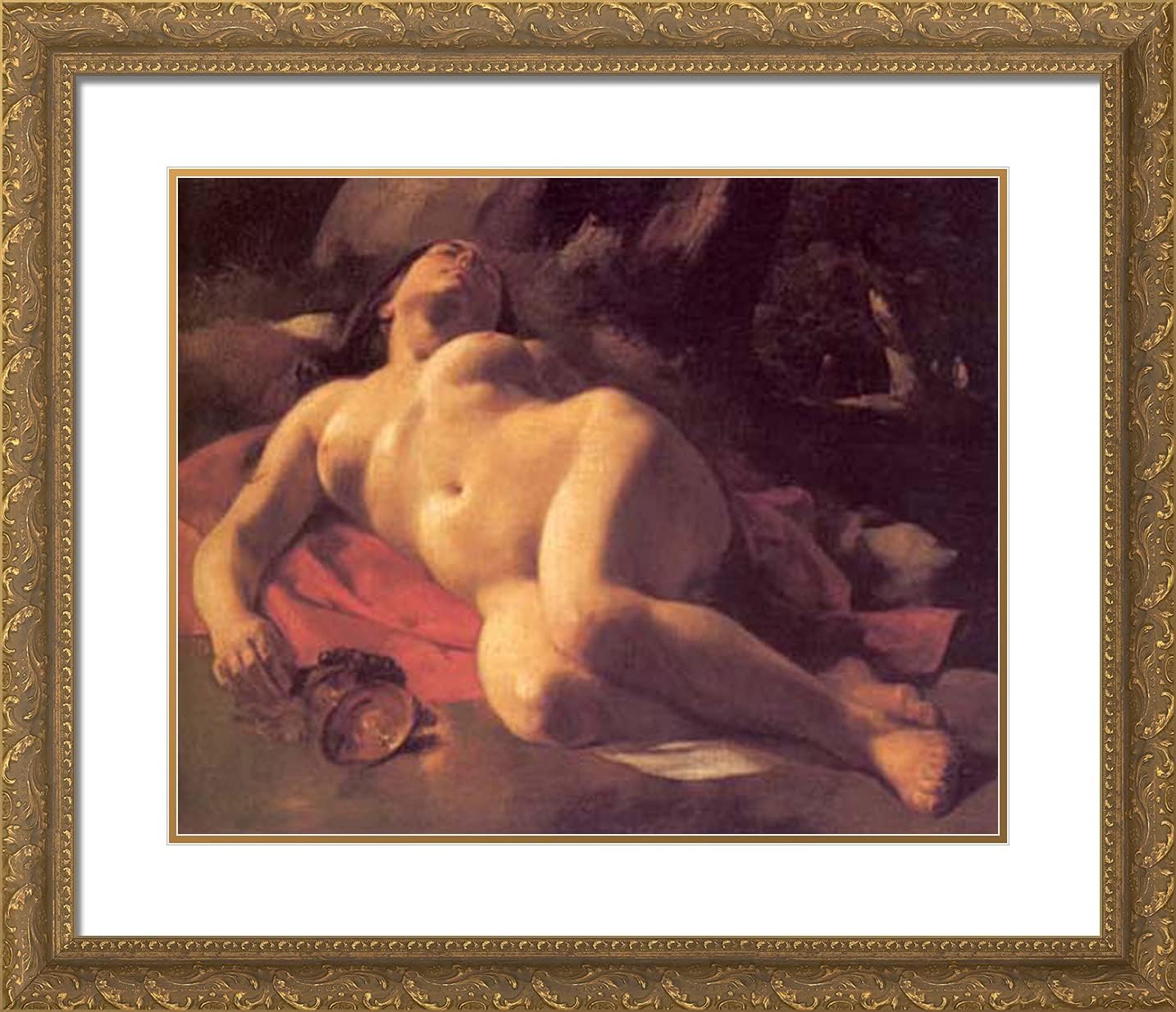ArtDirect Courbet, Gustave 23x20 Gold Ornate Framed Art Print with Double Matting Titled: La Bacchante
