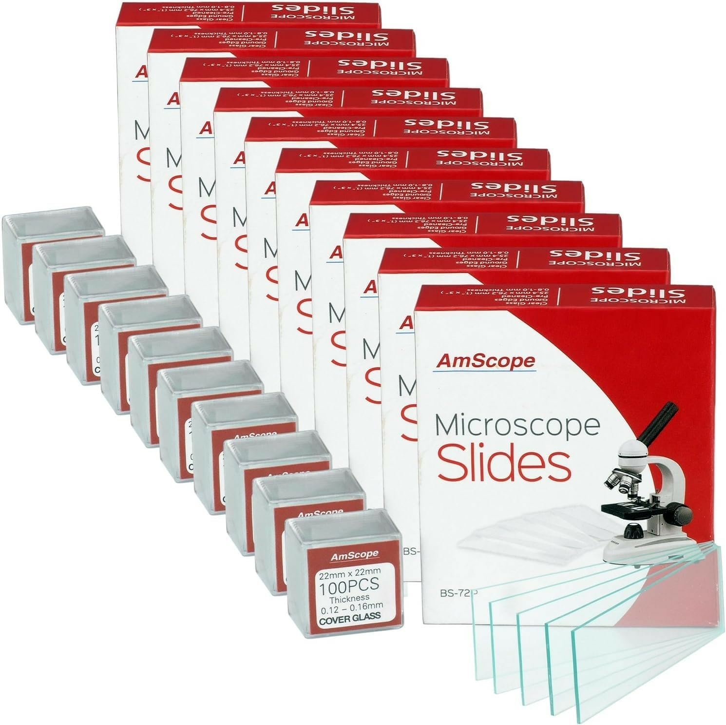 AmScope BS-72P-100S-22 72 Pieces of Pre-Cleaned Blank Microscope Slides (10 Count)