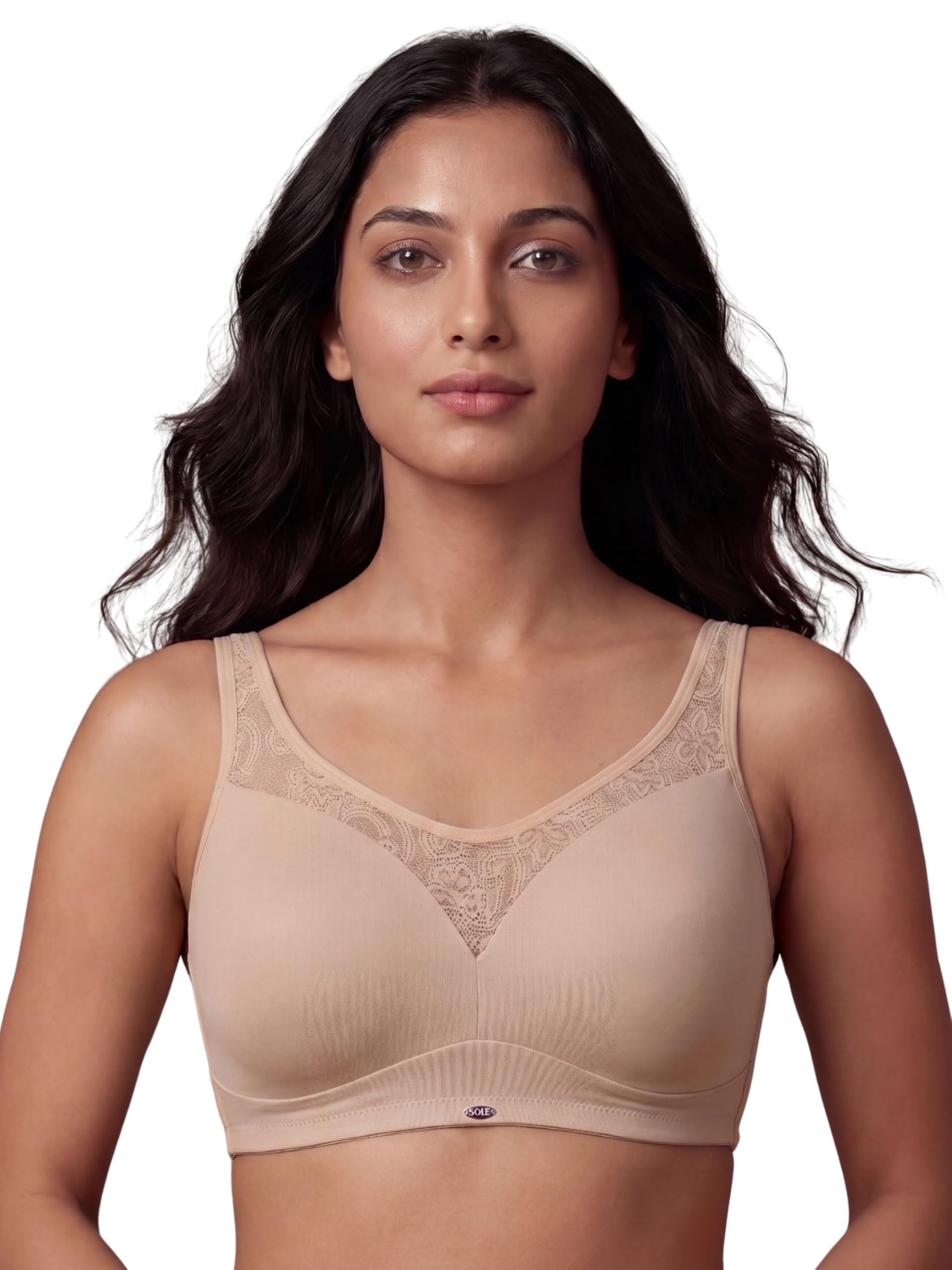 soie Women’s Full Coverage Padded Non-Wired Lacy Cami Bra|Soft Nylon Spandex Everyday Comfort Bra with Adjustable Straps & Feminine Lace Detailing-picture-7