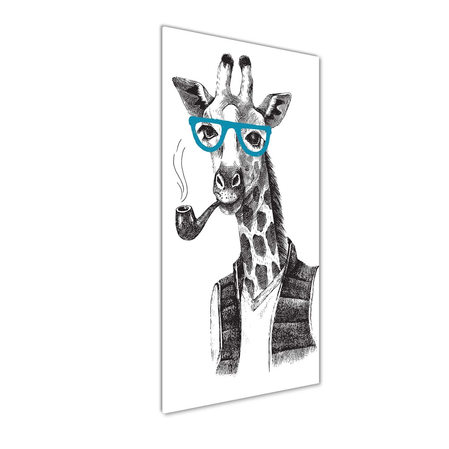 Image girafes avec des lunettes tableau verre bleu 50x125cm
