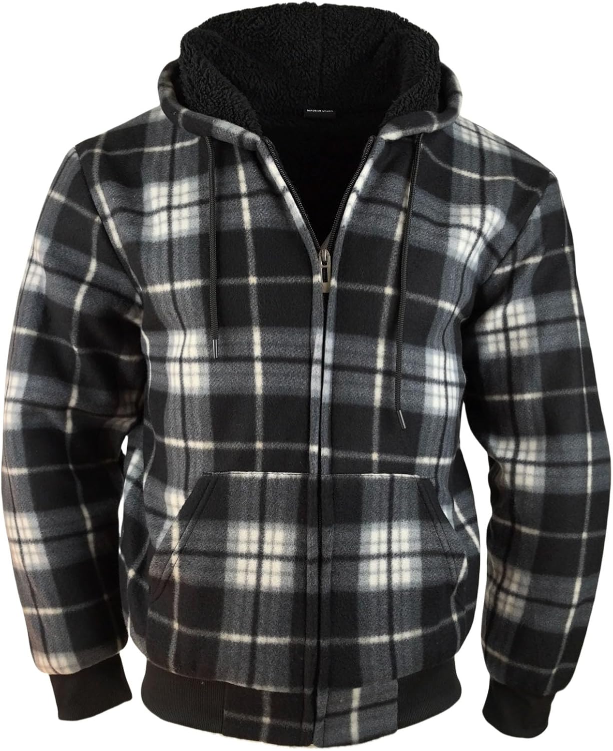 Plaid Flannel Hoodie for Men Sherpa Lined Jacket Fleece Full Zip Up Coat Winter Warm Thermal Sweatshirts Long Sleeve