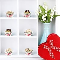 Vista 4 de Funtery 600 piezas de mini envoltorios de cupcakes florales rosas para hornear, mini cupcakes, decoración rústica de fiesta de cumpleaños, despedida