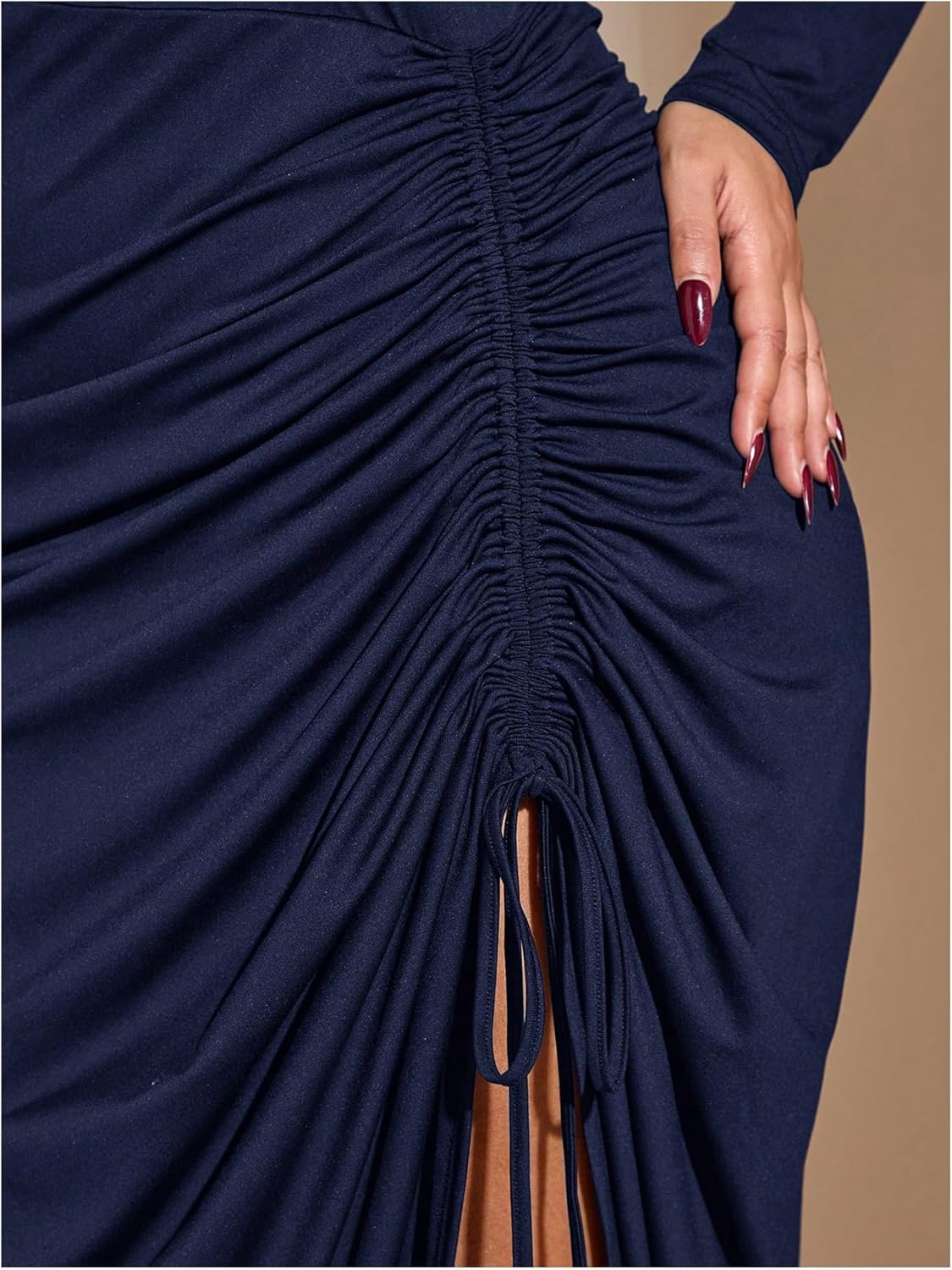 Floerns Women's Plus Size Off The Shoulder Sexy Bodycon Midi Dress Drawstring Slit Hem Long Sleeve Elegant Party Dresses - Image 4