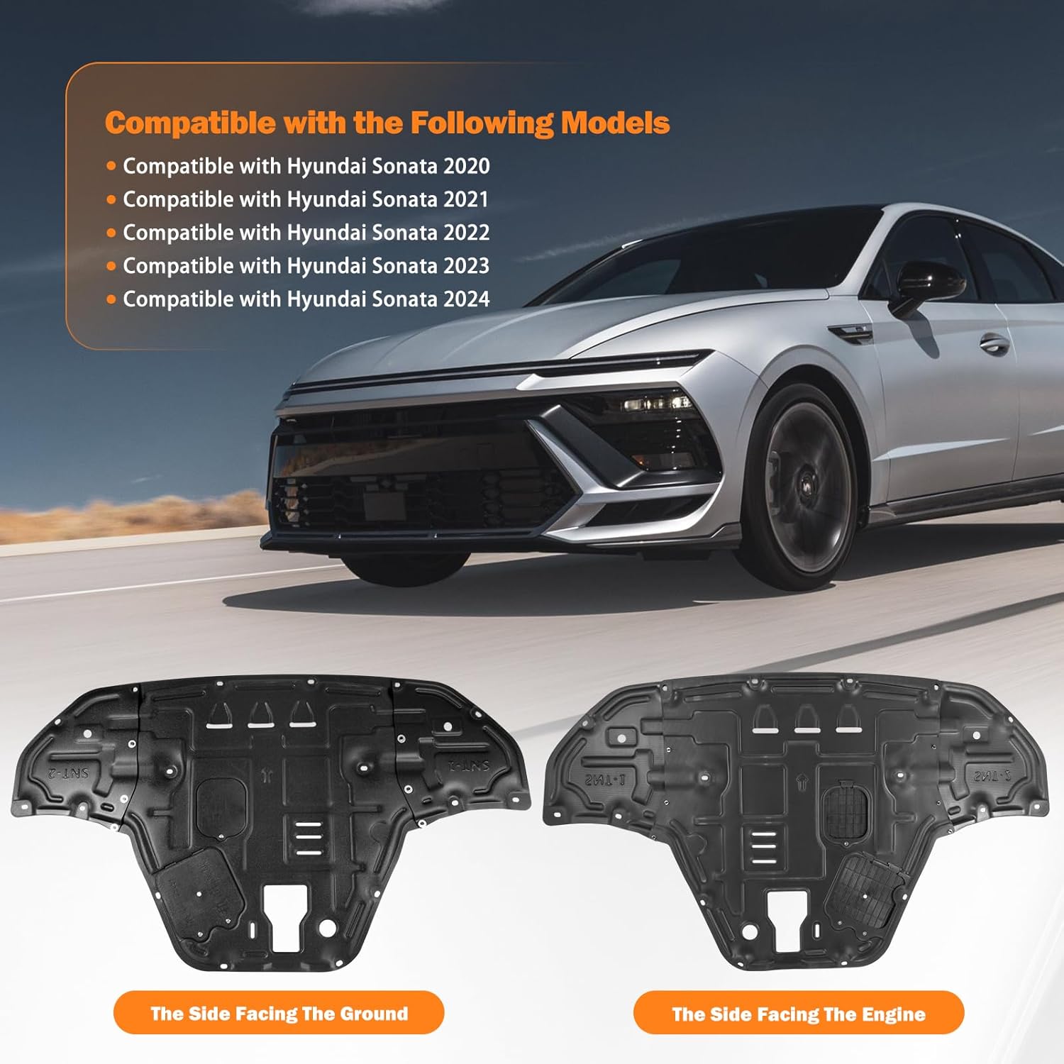 Engine Splash Shield Case Guard Compatible with Hyundai Sonata 2020 2021 2022 2023 2024 Engine Cover Mud Flaps