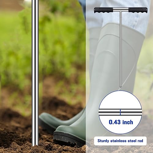 Miniatura 6 de Kanayu Varilla de sonda de suelo de acero inoxidable Varilla de tierra ajustable Herramienta localizadora de tanque séptico con mango en T para