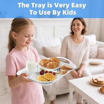 Large Non-Slip Serving Tray with Handles - Suitable Serving Tray, Food Tray, Trays for Serving Food,Serving Platters - an Ideal Dining Choice, White - 2 Pack