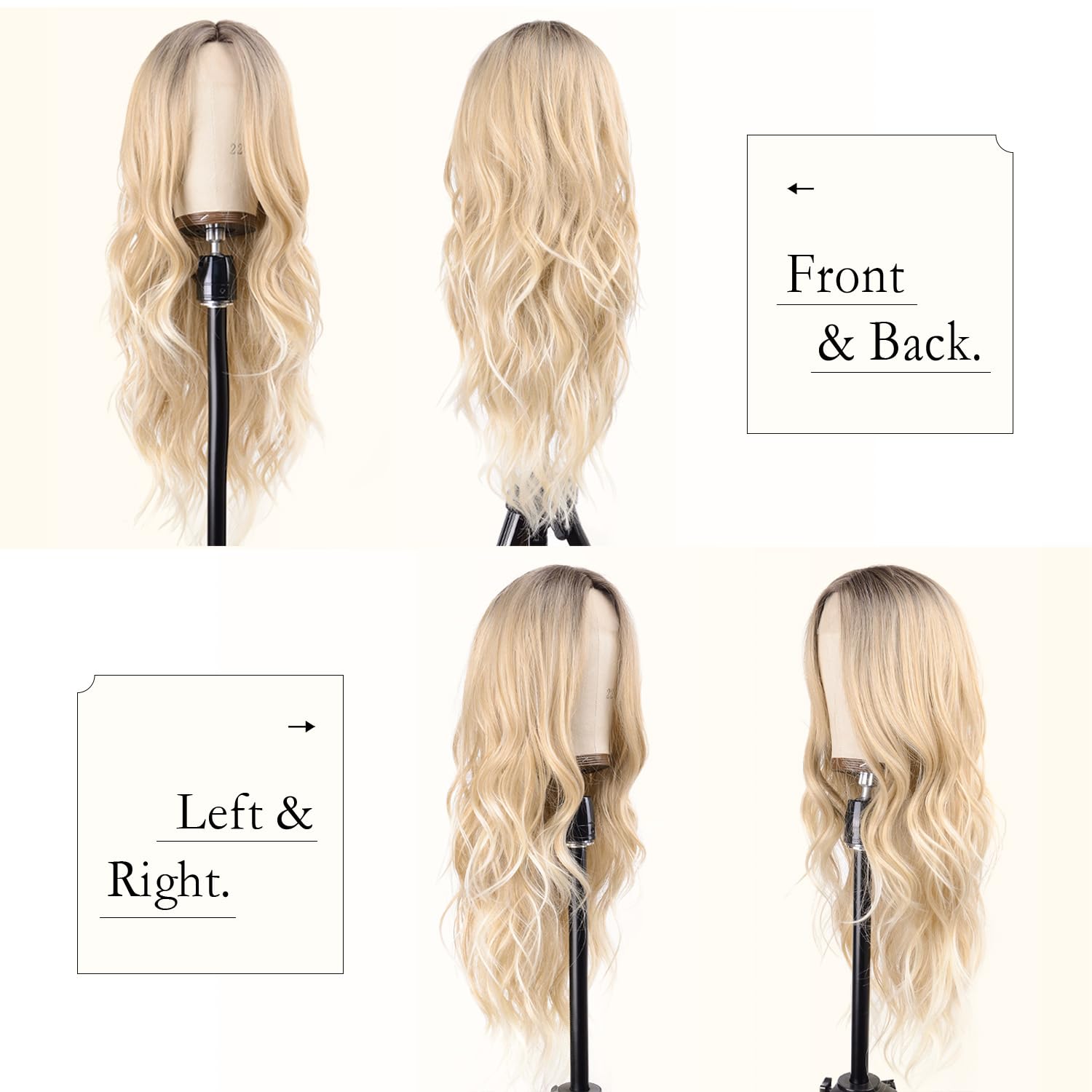 Long Ombre Blonde Wig for Women 26 Inch Long Wavy wig Middle Part Natural Looking Synthetic Heat Resistant Wigs with Dark Roots Balayage Culry Wig for Cosplay Halloween Daily Use