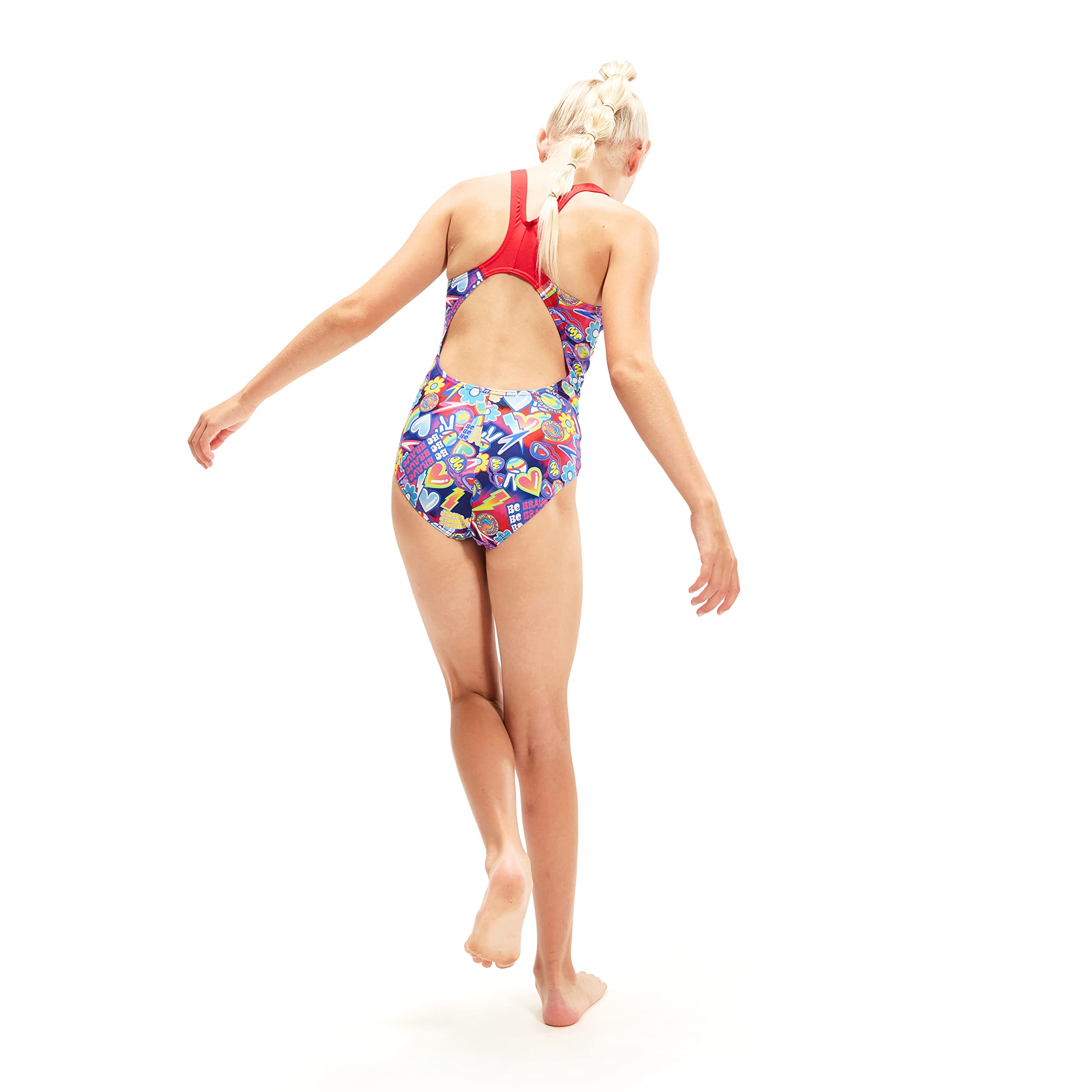 Speedo Traje de baño digital para niña, color azul y rosa