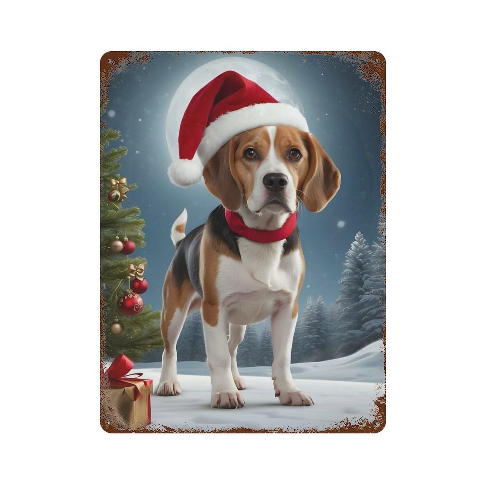 Garage Style Xmas with Beagle Dog Weathered Tin Sign 15.7"x11.8", Classic Wall Plaque for Bar And Workshop