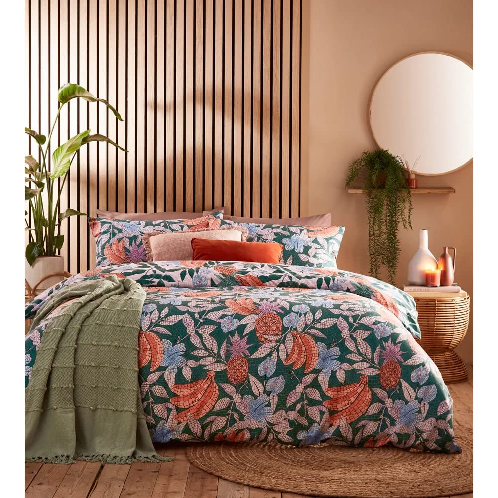 Furn Unisex Jade Cypressa Floral Mosaic Reversible Duvet Cover Set In | Size: King