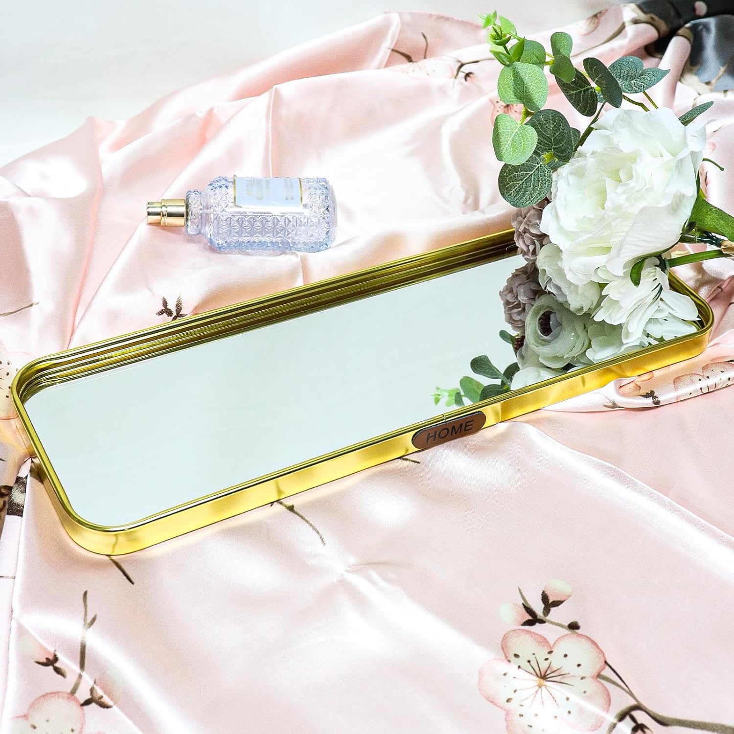 Gold Mirrored Vanity Tray, Small Rectangular Stainless Steel Perfume Organizer, Decorative Glass Mirror Tray for Jewelry, Makeup, Skincare, Bathroom Countertop,Dresser Decor (7.87" x 3.94") - Image 5