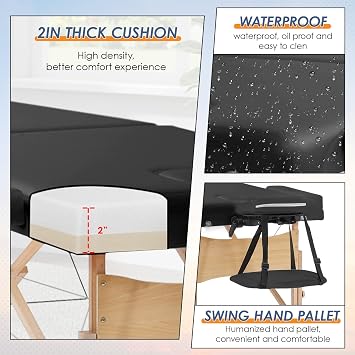 BestMassage Portable Folding Massage Table Massage Bed 28 Wide,Black | | 2-Fold Lash Bed Height-Adjustable with Carry Bag, 450lbs Capacity For Massage, Facial, Tattoo, Home, Spa