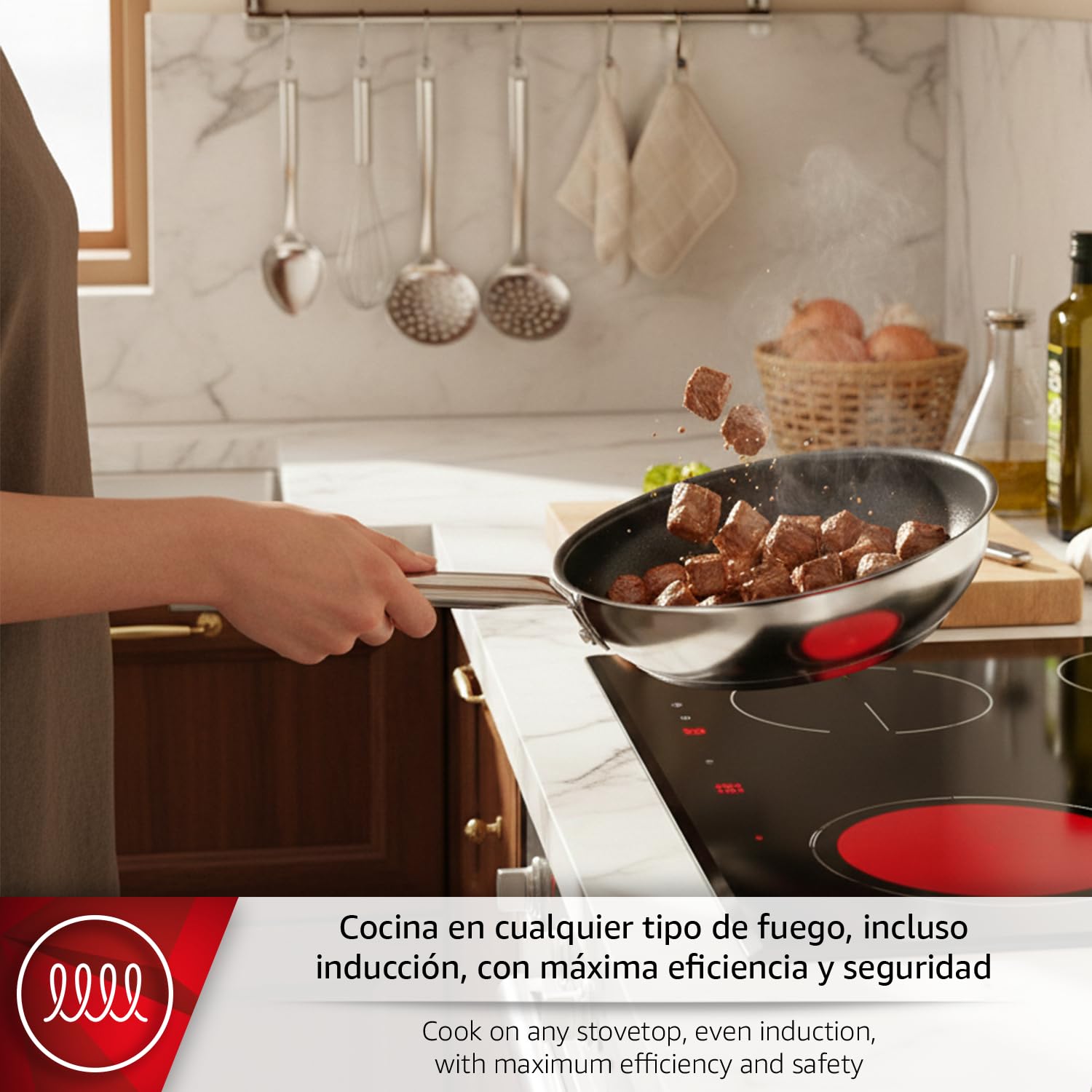 MAGEFESA VERSATILE Sartén de 28 cm de Diámetro Fabricada en Acero Inoxidable, Para Todo Tipo de Fuegos Incluido Horno hasta 200ºC, Con Antiadherente