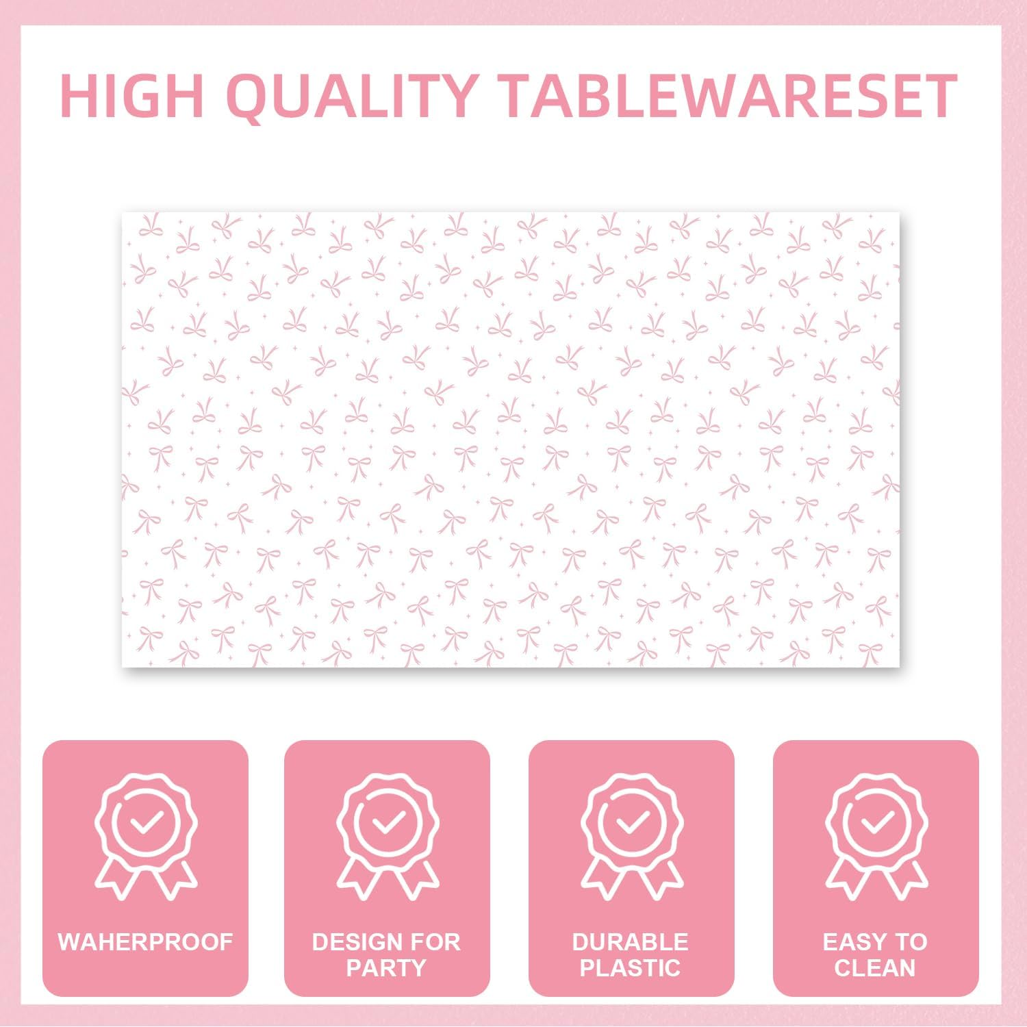 141Pcs Pink Bow Birthday Party Decorations for 20 Guests - Disposable Tableware Supplies Pink Bow Party Plates and Napkins Forks Cups Tablecloth for Girls Baby Shower Coquette Birthday Decorations