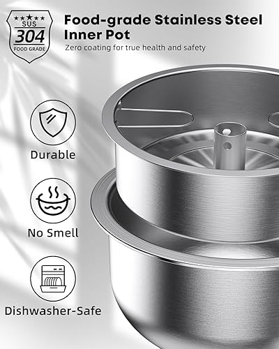 Miniatura 3 de Novaspark Olla de arroz baja en carbohidratos, olla interior de acero inoxidable, mini olla de arroz de acero inoxidable pequeña de 5 tazas,