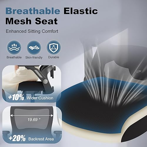 Miniatura 8 de Silla de oficina ergonómica, silla de escritorio de malla con reposabrazos abatibles 4D, reposacabezas ajustable 3D, respaldo ajustable 2D, ángulo