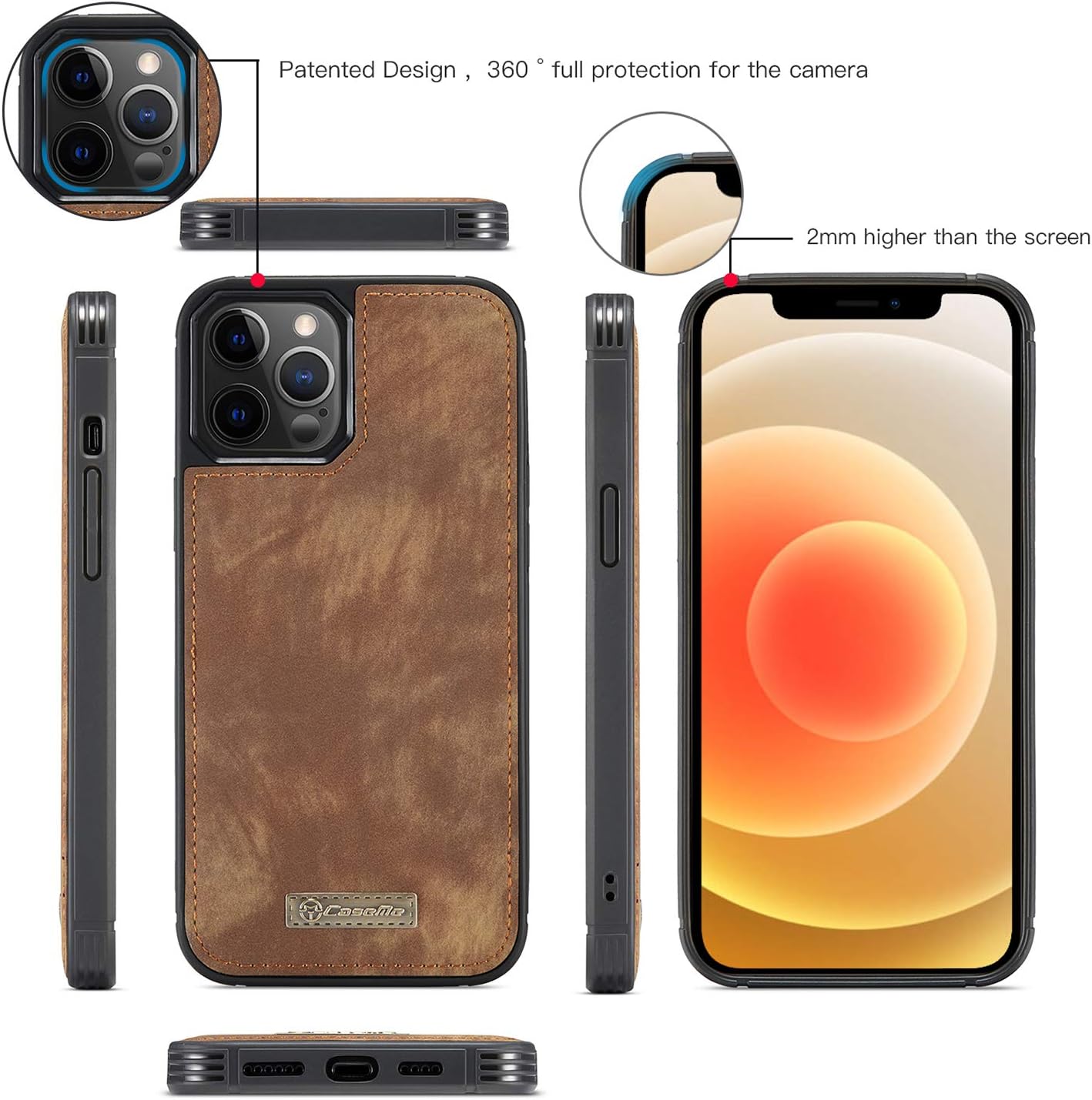 Zttopo Wallet Case Compatible with iPhone 12 Mini, 2 in 1 Leather Zipper Detachable Magnetic 11 Card Slots Money Pocket Cover with Screen Protector Case Wallet 5.4 Inch (Brown)
