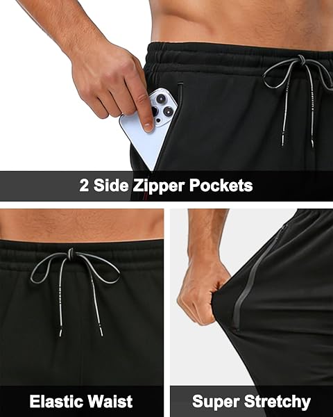 Pantaloni sportivi da uomo, elasticizzati, per allenamento, corsa, jogging, leggeri, traspiranti, con tasche con cerniera - 4