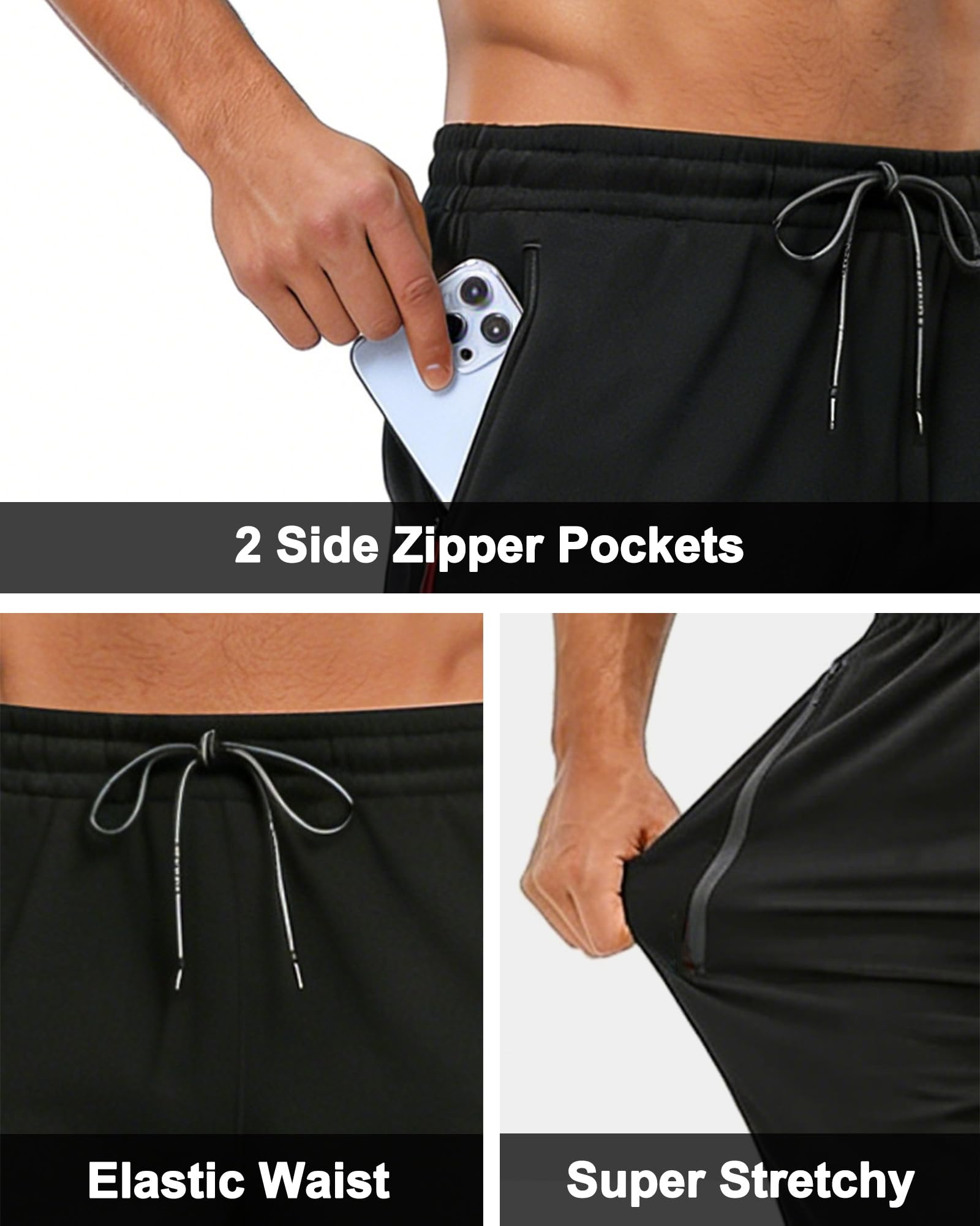 Pantalones deportivos para hombre, elásticos, para entrenamiento, correr, ligeros, transpirables, con bolsillos con cremallera — view 4