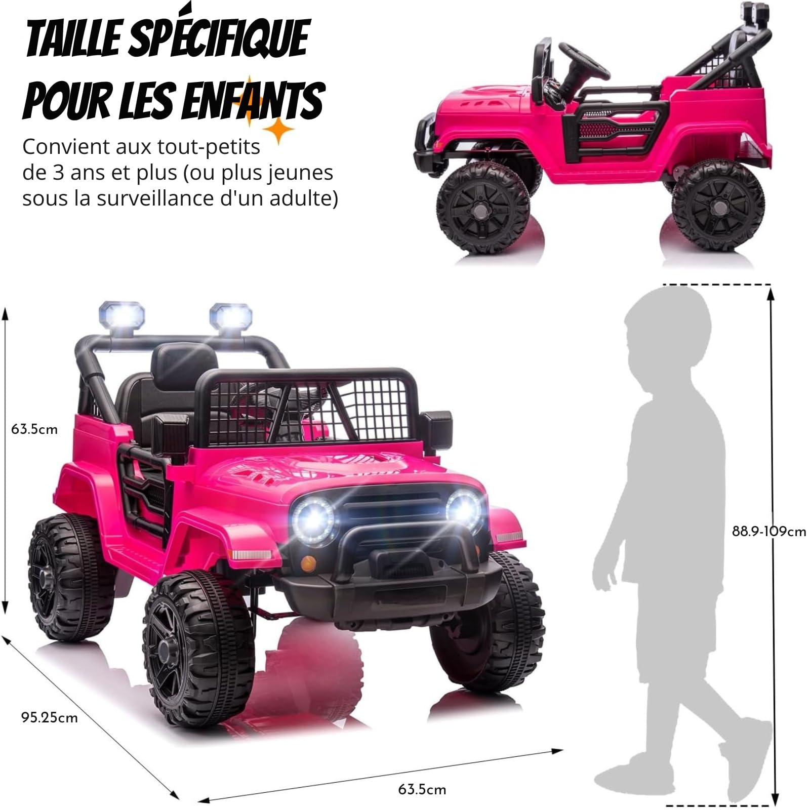 LALAHO Voiture Véhicule électrique Enfant 12V avec télécommande à 2,4 GHz,V. Max. 2,8 Km/h télécommande Effets sonores，Rose