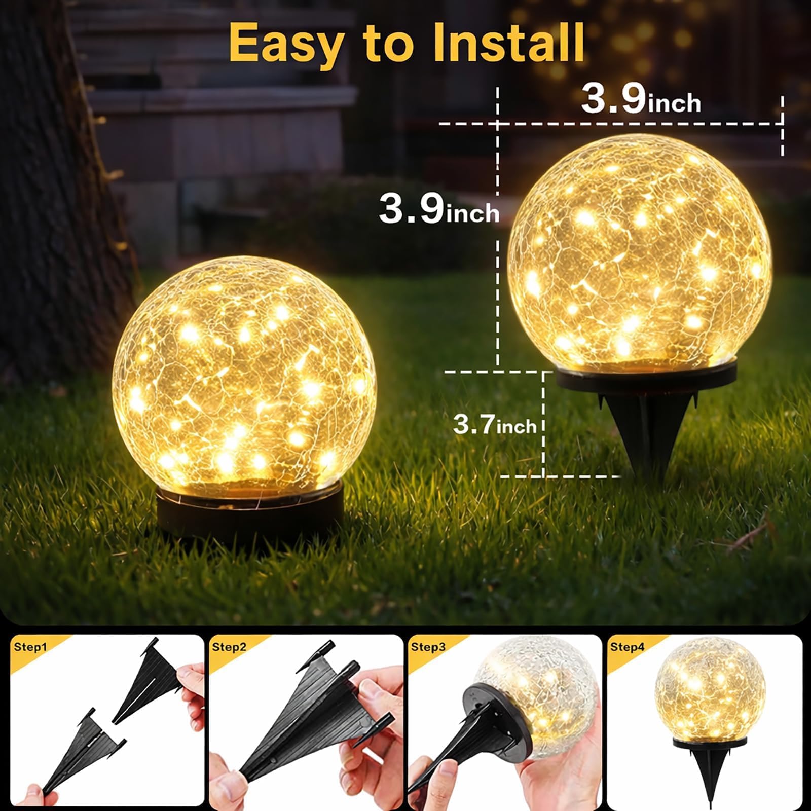 SyouHome - Luci solari da giardino per esterni, impermeabili, confezione da 6 pezzi, 30 LED a sfera in vetro incrinato, decorazione da giardino