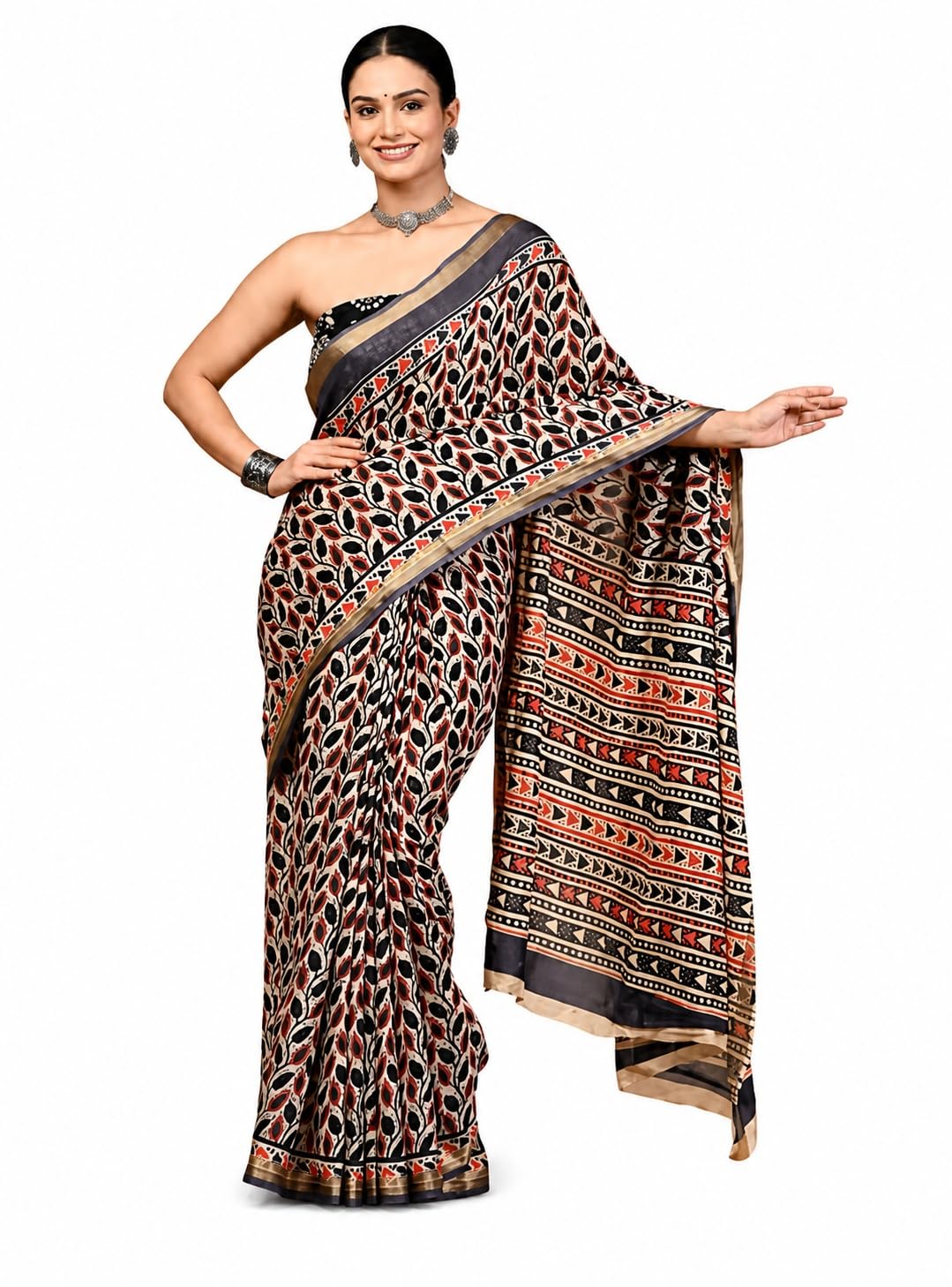 Ready to Wear Pure Cotton Printed Saree for Women with Unstitched Blouse – Soft, Breathable Lightweight Daily Wear Saree (Style 79, Multicolor)-picture-29
