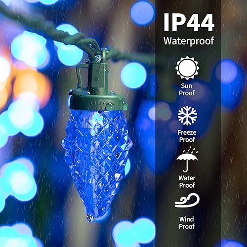 Miniatura 6 de C9 - Tira de luces de Navidad multicolor, 66 pies, 100 luces LED facetadas de Navidad en cable verde, tira de luces de fresa con bombilla grande