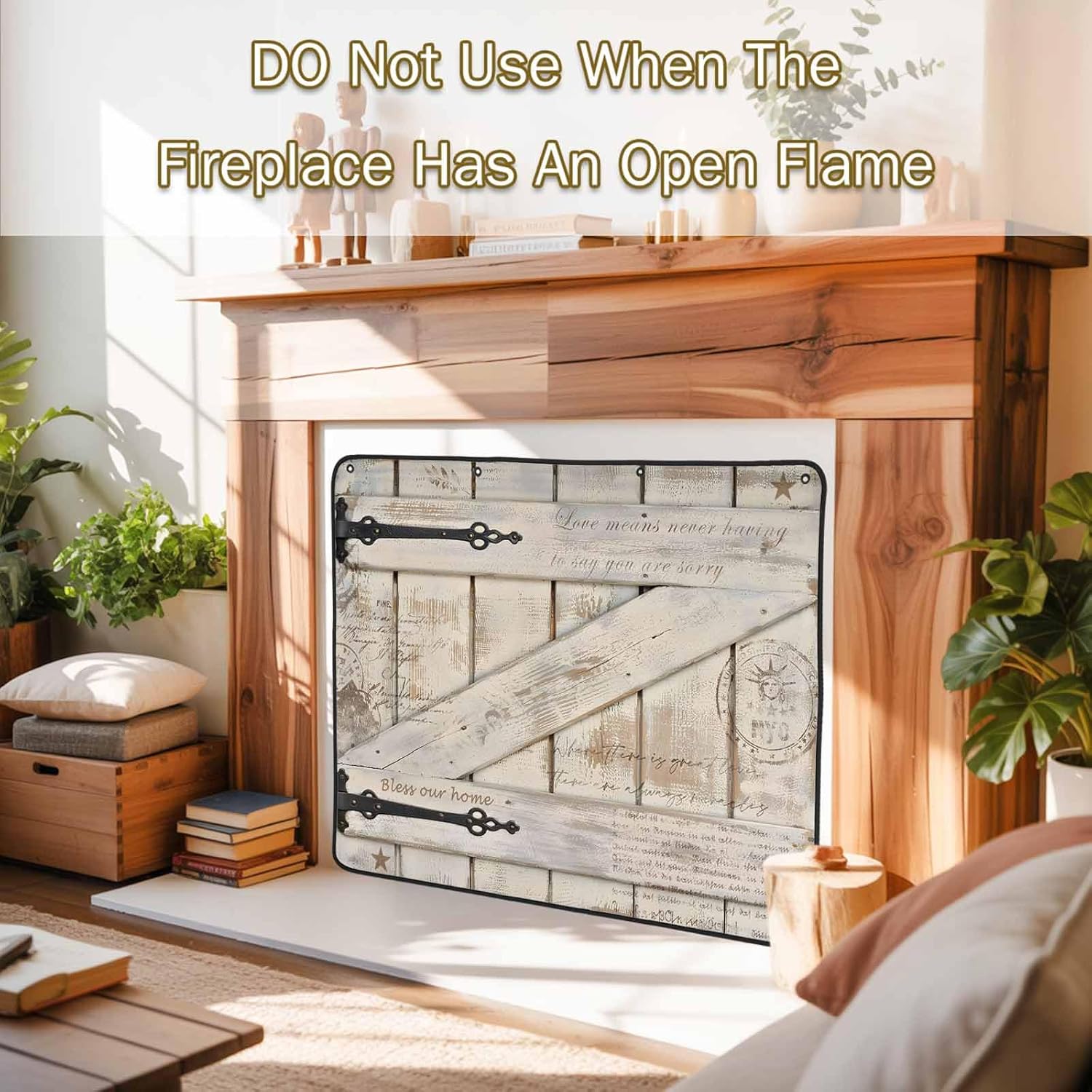 Magnetic Fireplace Cover Barn Gate Fireplace Screen Decorative Farmhouse Wood Grain Walls Door Insulation Fireplace Blocker Save Energy Fireplace Draft Stopper Covers for Living Room 39x32 Inch