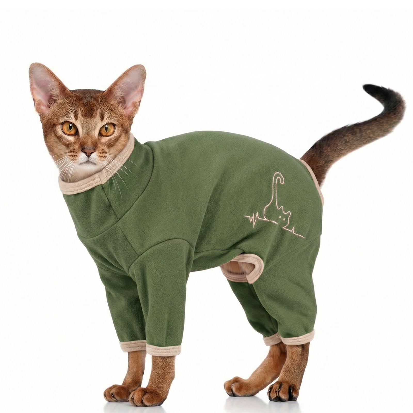 Chaleco Polar para Gatos, Chaqueta de Invierno Abrigo Otoño Invierno Caliente Pullover Suave Fleece Onesie Felpa para Gatos Body Postoperatorio(Verde Militar, M) — view 27