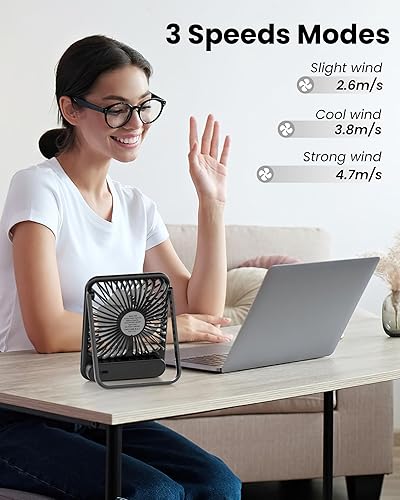 Miniatura 6 de Koonie Ventilador de escritorio, ultra silencioso de 2.5 a 11 horas, pequeño ventilador USB con viento fuerte, plegable de inclinación de 180 y 3