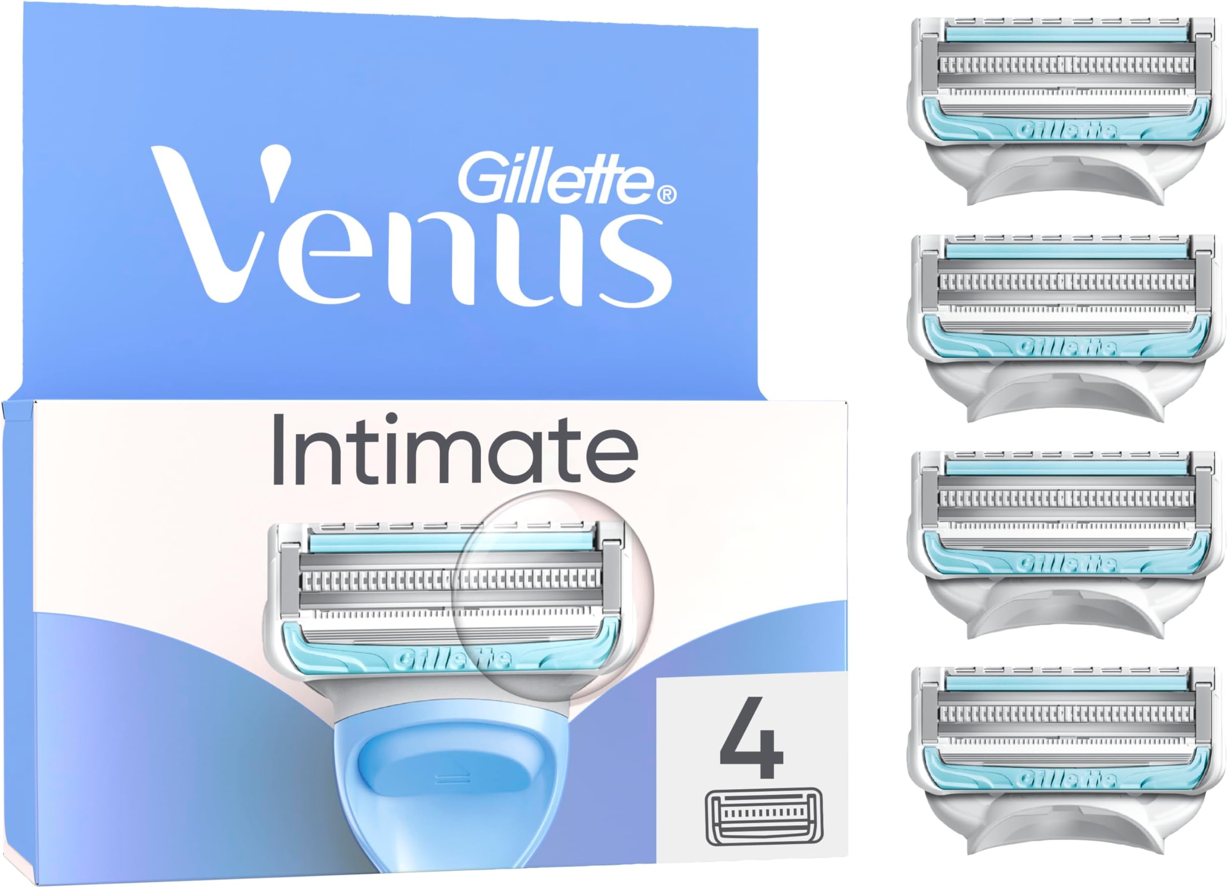 for Pubic Hair and Skin Razor Blade Refills, Pack of 4, Irritation Defence Bar, Sharp Precision Blades, Aloe Infused, Designed for Sensitive and Tricky Areas