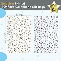 Vista 2 de 100 bolsas de regalo con estampado de estrellas de 6 x 10 pulgadas, bolsas de celofán para regalo, bolsas de regalo de fiesta, bolsas transparentes